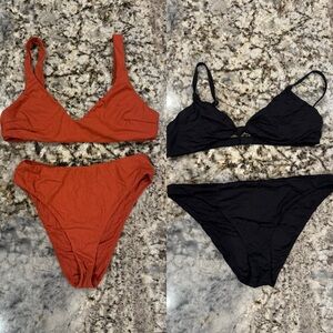 Andie Ribbed Rust Orange & Black Reversible Bikini Set